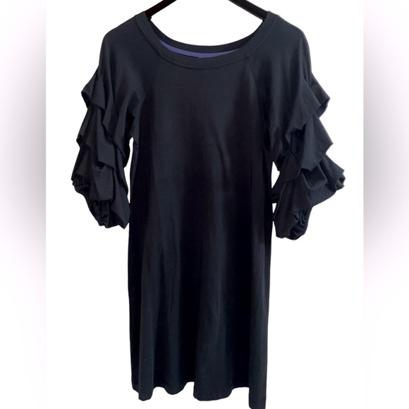 ViVi By Violet Weekend Ruffle Puff Sleeve Charcoal Black Dress 100% Cotton S - Picture 7 of 15